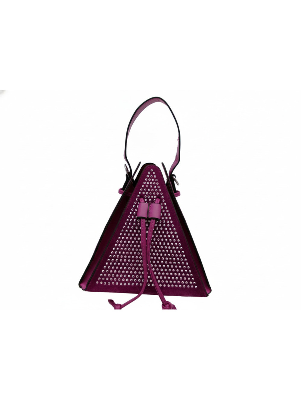 P23 Purple Triangular Studded Leather Shoulder Bag with Adjustable Strap